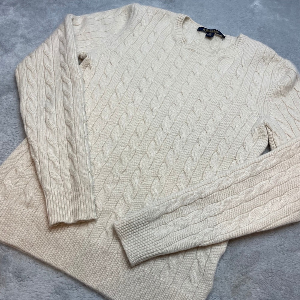 Brooks Brothers Womens Italian‎ Cashmere Sweater Size XS Cream Cable Knit Preppy